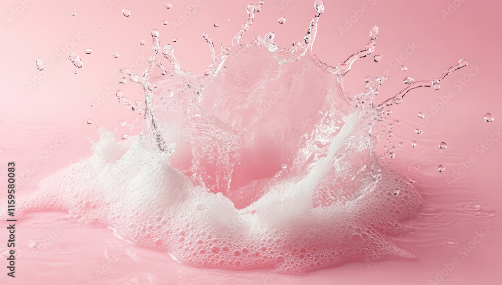 ピンクの背景に水しぶきが広がるシーンは清らかでリフレッシュ感を与える ピンクの背景に水しぶきが広がるシーンは清らかでリフレッシュ感を与える