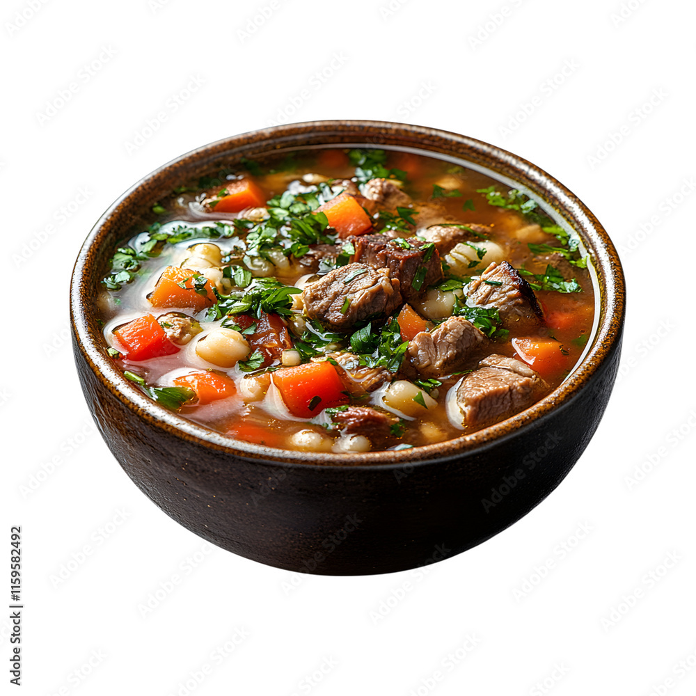 Spicy Scotch Broth Barley and Lamb Soup isolated on transparent background Spicy Scotch Broth Barley and Lamb Soup isolated on transparent background