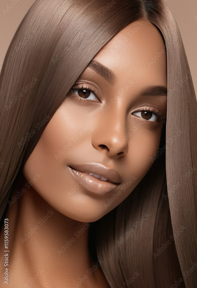 Portrait of a girl with smooth long chocolate brown hair, macro, close up, mocha mousse fashion trend 2025 Portrait of a girl with smooth long chocolate brown hair, macro, close up, mocha mousse fashion trend 2025