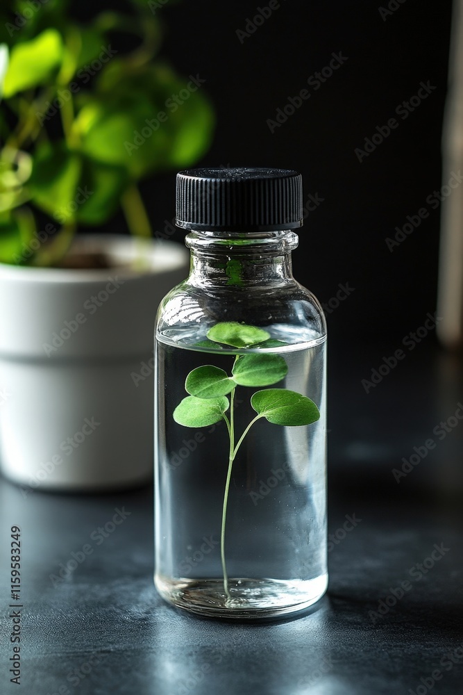 Fresh green plant in a glass bottle filled with water Fresh green plant in a glass bottle filled with water