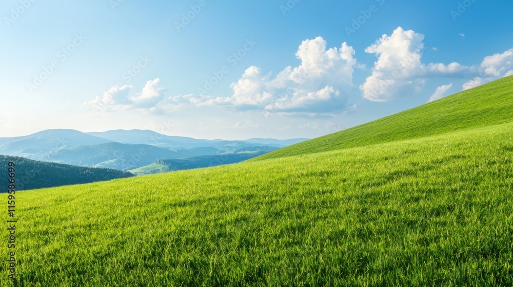 Naklejka premium Serene landscape with rolling hills green fields nature photography scenic view tranquility