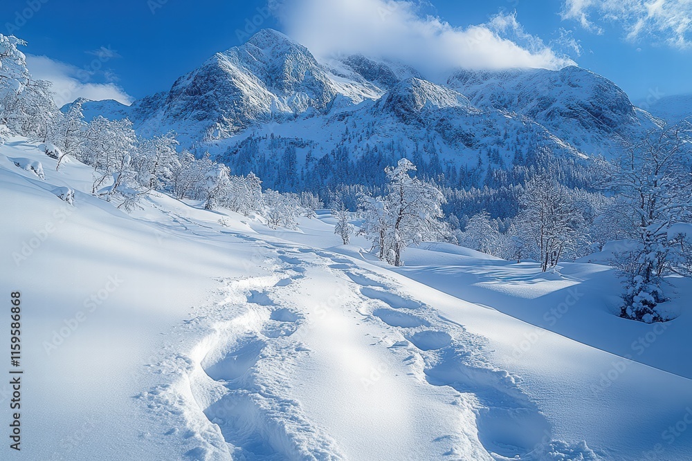 Fototapeta premium Snowdrifts and Mountain Tracks in a Winter Wonderland