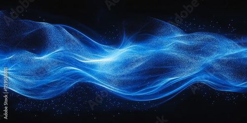 Abstract light art featuring neon  soundwaves, luminous streaks, and scattered glowing particles against a dark and minimalist background.