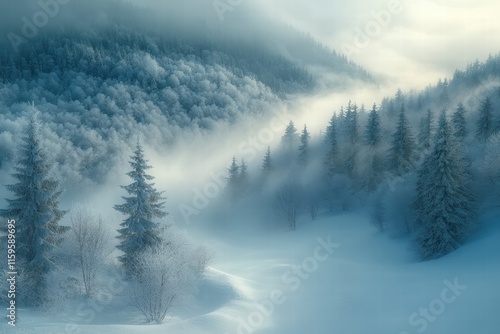 Wallpaper Mural Winter mists envelop trees in a tranquil snow-covered landscape Torontodigital.ca