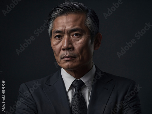 Serious Asian Businessman in Tailored Suit with Professional and Confident Expression photo