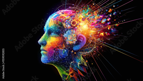 Digital Humanoid ai Mind with Vibrant Neural Network and Data Flow
