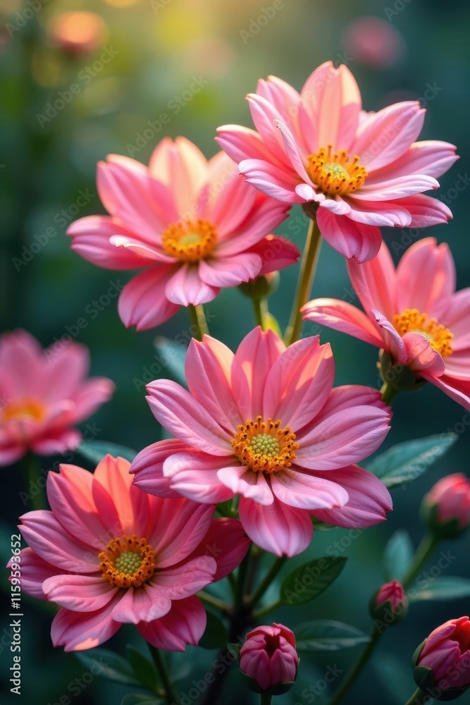 Delicate petals of colorful flowers in a serene setting, field, floral arrangement, nature Delicate petals of colorful flowers in a serene setting, field, floral arrangement, nature