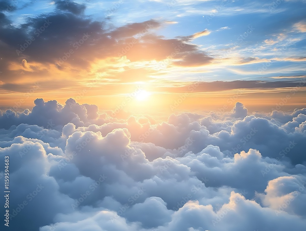 Golden Sunset Above A Sea Of Fluffy Clouds Golden Sunset Above A Sea Of Fluffy Clouds