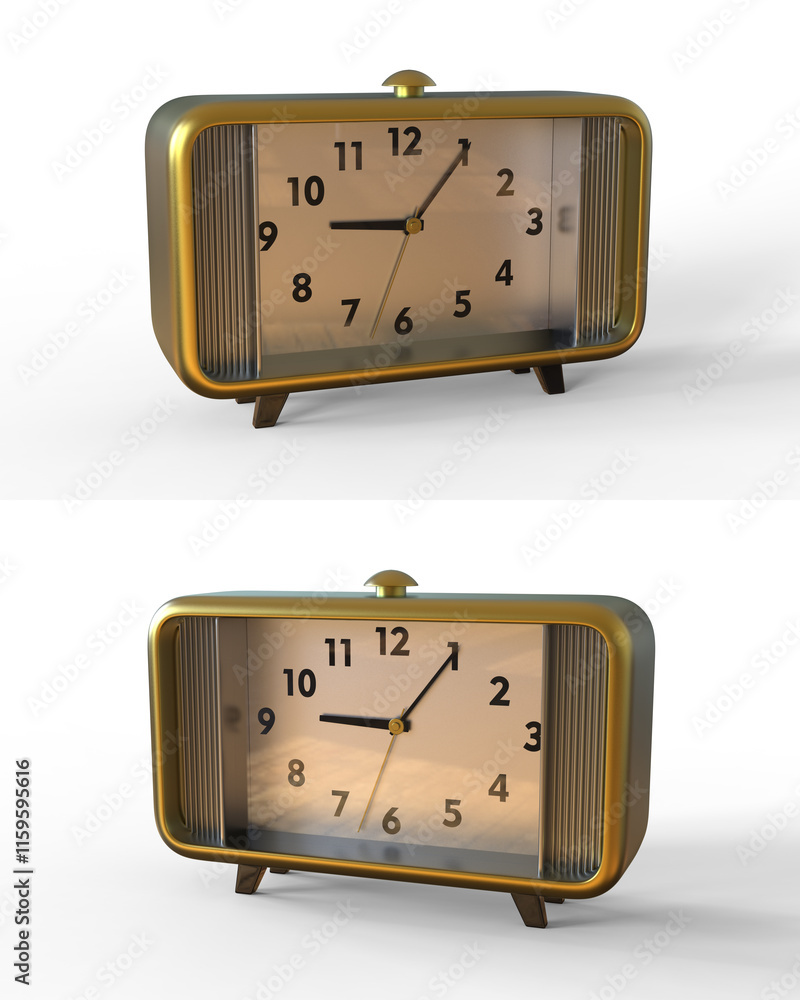 Φωτογραφία Abstract vintage table clock in the style of the 50s, in a bronze metal case and