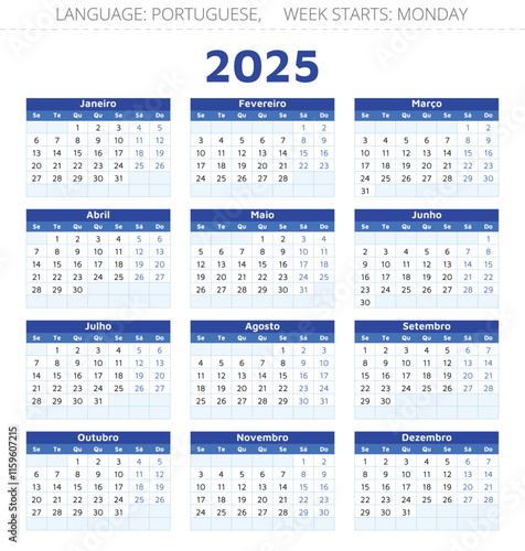 Portuguese calendar 2025 - Portugal design illustration 12 months