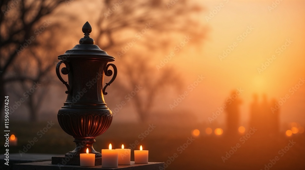Memorial Urn With Candles At Sunset Memorial Urn With Candles At Sunset