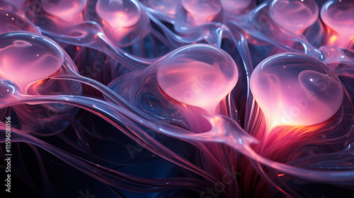 Fototapeta Naklejka Na Ścianę i Meble -  Bunch of pink spheres are floating in the air