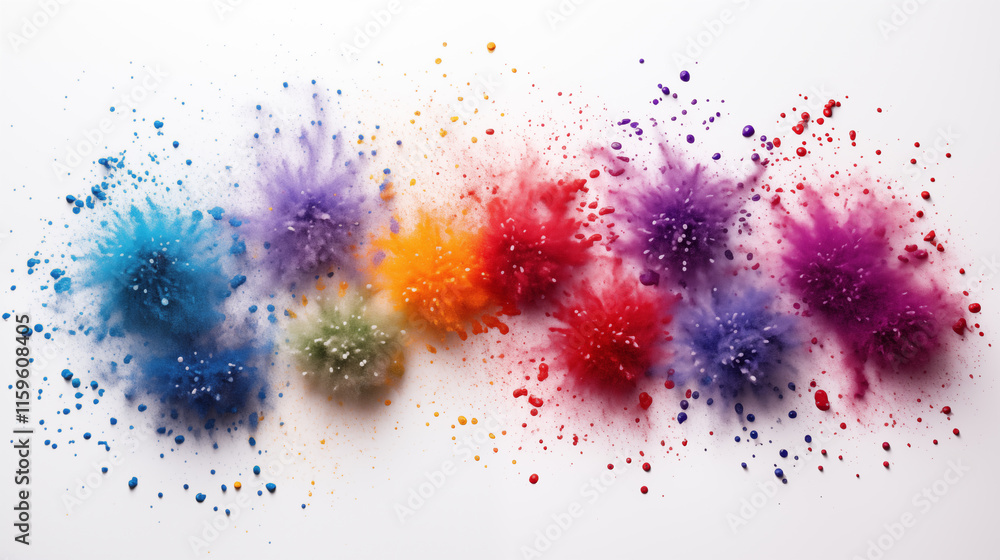 Colorful explosion of paint is shown on a white background Colorful explosion of paint is shown on a white background