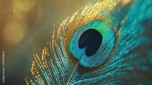 Close up of an intricate peacock feather showcasing vibrant colors and textures with a mock up space for text. Generative AI photo