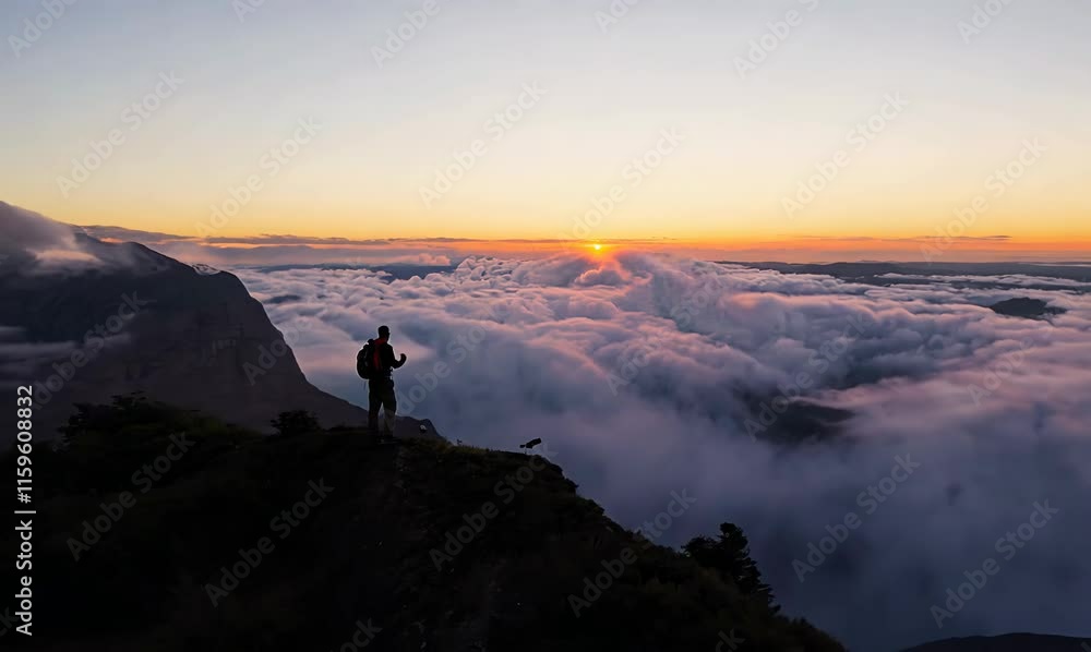 silhouette of a hiker on a mountain during a colorful sunset silhouette of a hiker on a mountain during a colorful sunset