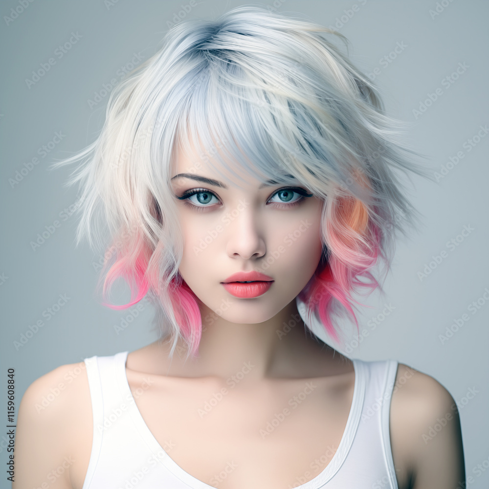 Woman with pink and blue hair Woman with pink and blue hair