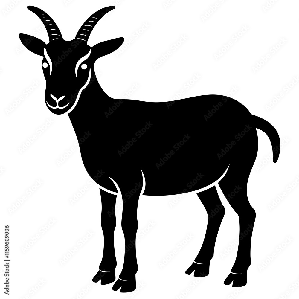 Fototapeta premium Goat black silhouette vector, Simple silhouette Design vector icon with white background