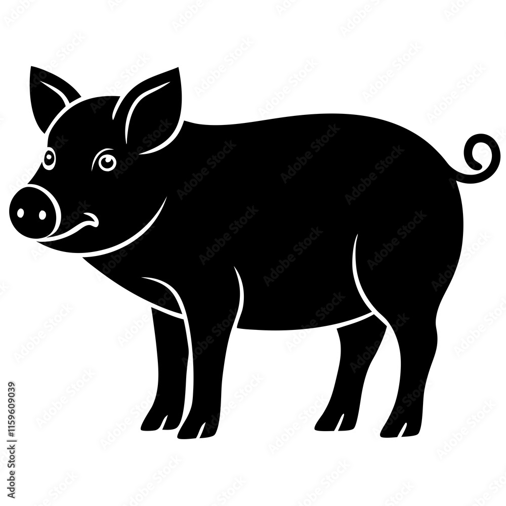 Pig black silhouette vector, Simple silhouette Design vector icon with white background Pig black silhouette vector, Simple silhouette Design vector icon with white background