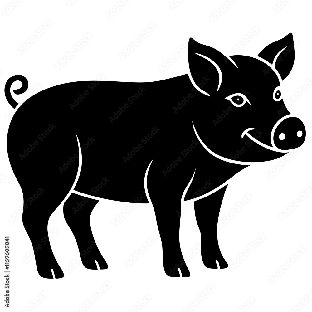Pig black silhouette vector, Simple silhouette Design vector icon with white background Pig black silhouette vector, Simple silhouette Design vector icon with white background