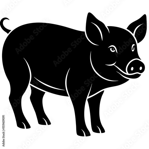 Pig black silhouette vector, Simple silhouette Design vector icon with white background