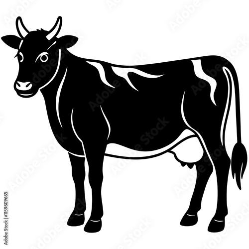 Cow black silhouette vector, Simple silhouette Design vector icon with white background