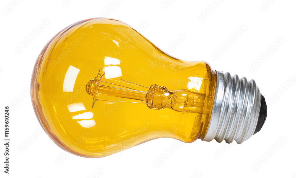 A yellow light bulb with a classic design, used for illumination. A yellow light bulb with a classic design, used for illumination.