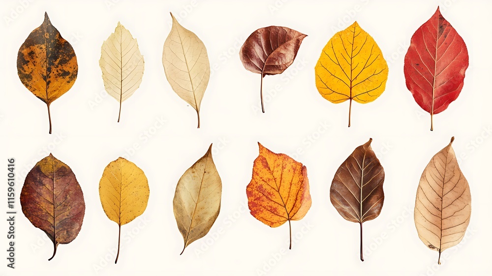 Obraz premium Green Leaf Collection: Artistic Watercolor and Detailed Digital Illustrations Featuring Clovers, Tropical Leaves, Falling Foliage, and Textured Dry Leaves - Perfect for Nature-Themed Designs and Decor