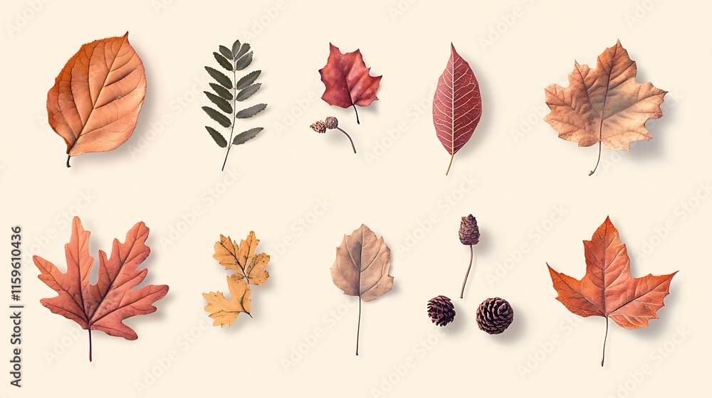 Obraz premium Green Leaf Collection: Artistic Watercolor and Detailed Digital Illustrations Featuring Clovers, Tropical Leaves, Falling Foliage, and Textured Dry Leaves - Perfect for Nature-Themed Designs and Decor