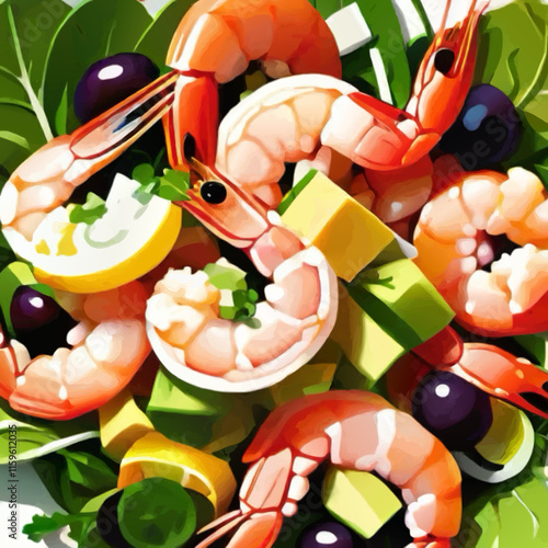 shrimp salad close up illustration vector