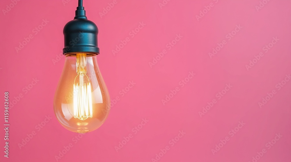 Hanging Light Bulb Against Pink Background, Lighting Concept Hanging Light Bulb Against Pink Background, Lighting Concept