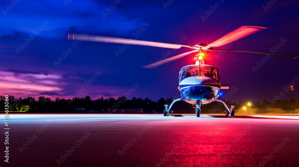 Fototapeta premium Emergency Evacuation Helicopter at Night Setting