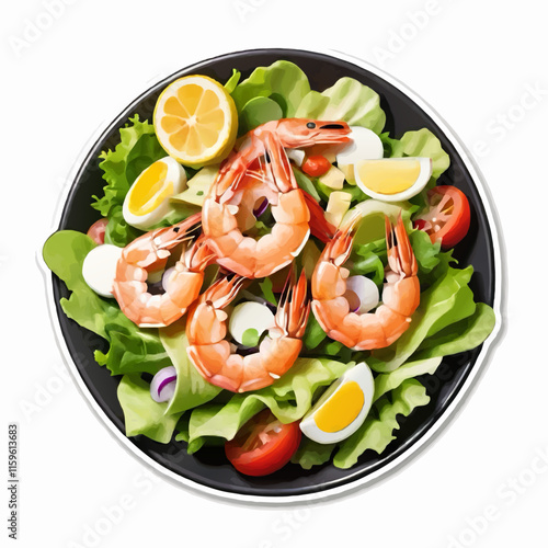 salad with shrimps and vegetables vector illustration