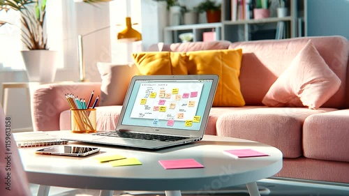 Wallpaper Mural Cozy Workspace with Laptop and Learning Portal Torontodigital.ca