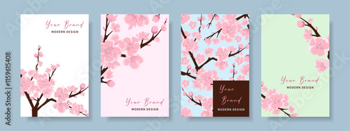 Cherry blossom, spring and summer backgrounds, set, japanese sakura flowers.