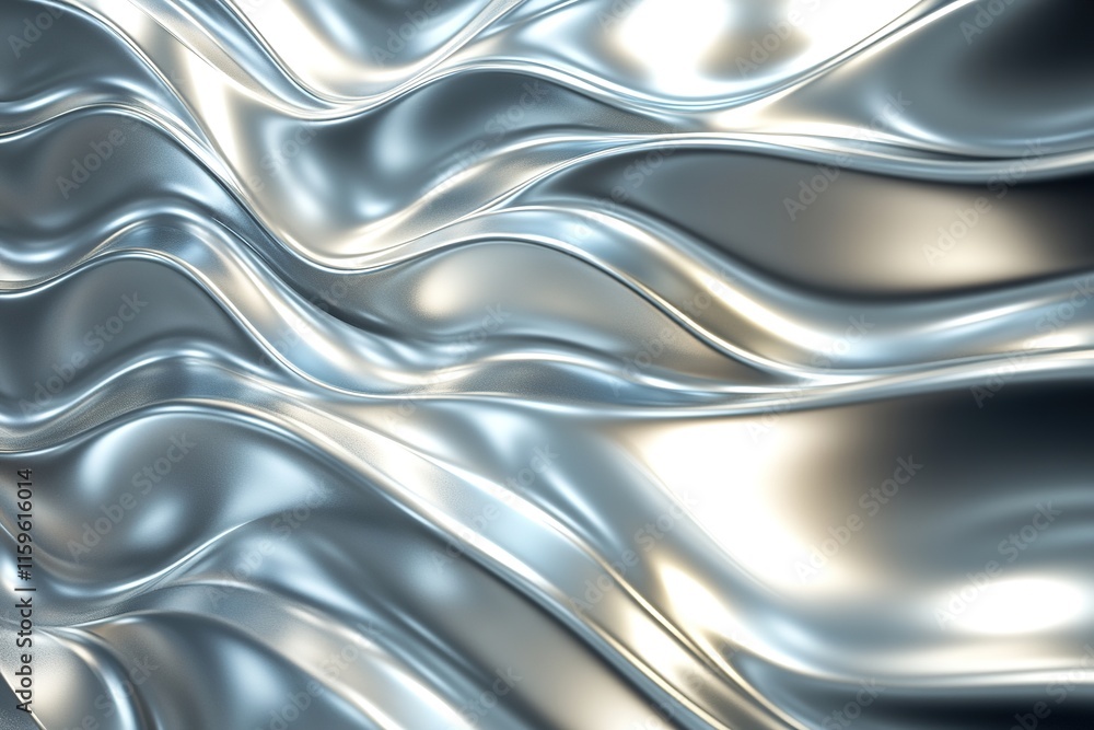 Sleek metallic surface with flowing waves, reflecting light in d Sleek metallic surface with flowing waves, reflecting light in d