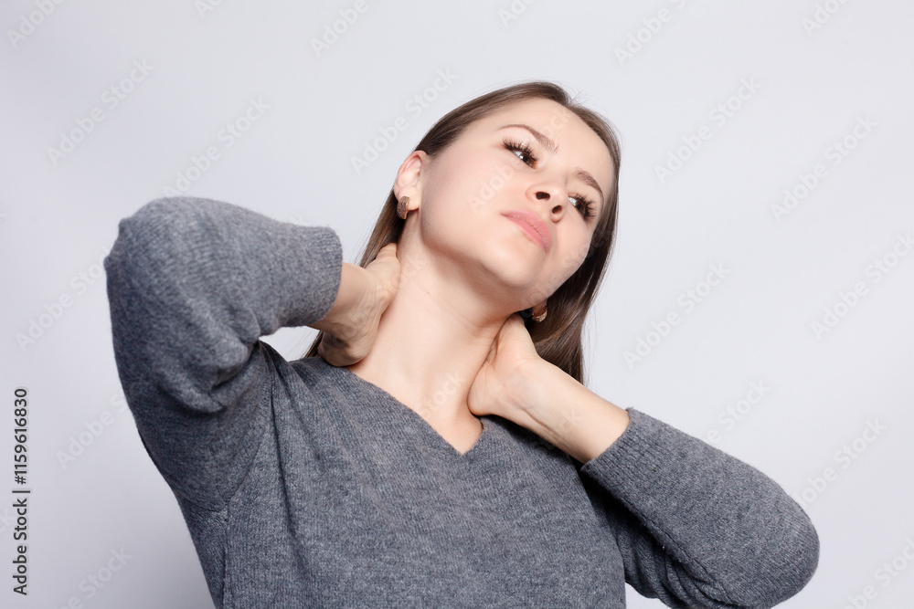 Throat Pain. Closeup Of Sick Woman With Sore Throat Feeling Bad Throat Pain. Closeup Of Sick Woman With Sore Throat Feeling Bad