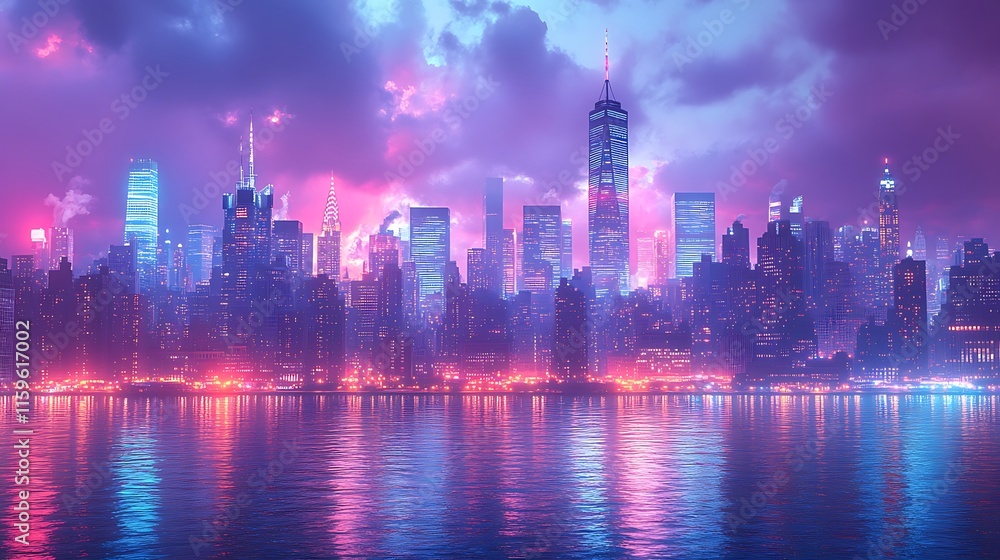 Fototapeta premium Golden sunset enhances the skyline with dramatic clouds creating vibrant reflections background image