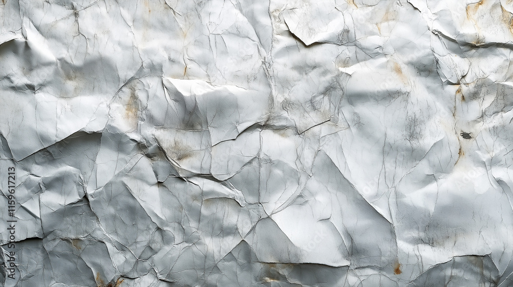 Fototapeta premium Crumpled white paper with textured folds and creases.
