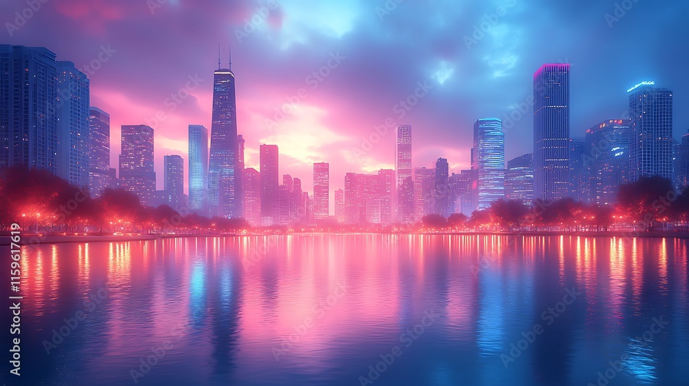 Radiant sunset transforms the vibrant urban skyline under striking dramatic clouds background image Radiant sunset transforms the vibrant urban skyline under striking dramatic clouds background image