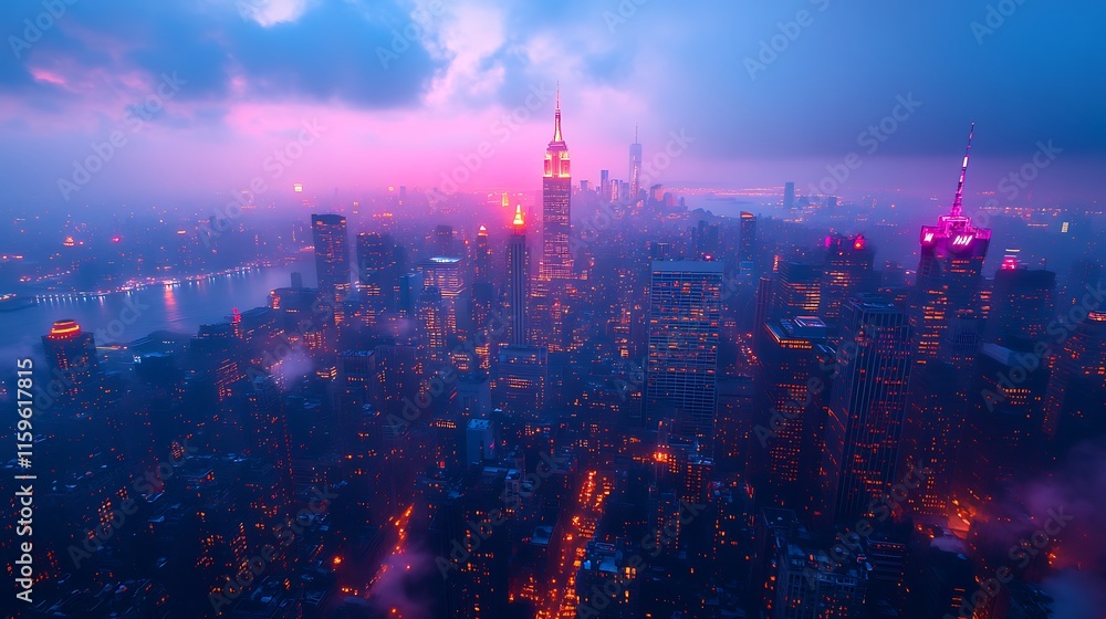 Stunning city skyline bathed in golden sunset light with dramatic clouds background image Stunning city skyline bathed in golden sunset light with dramatic clouds background image