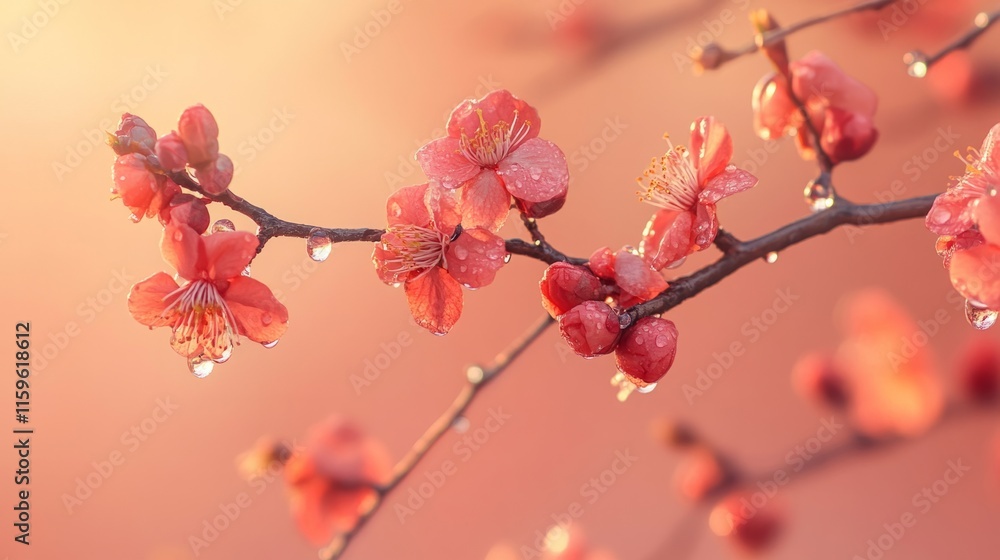 bush branch with subtle water drops falling from it, warm colors generative ai bush branch with subtle water drops falling from it, warm colors generative ai