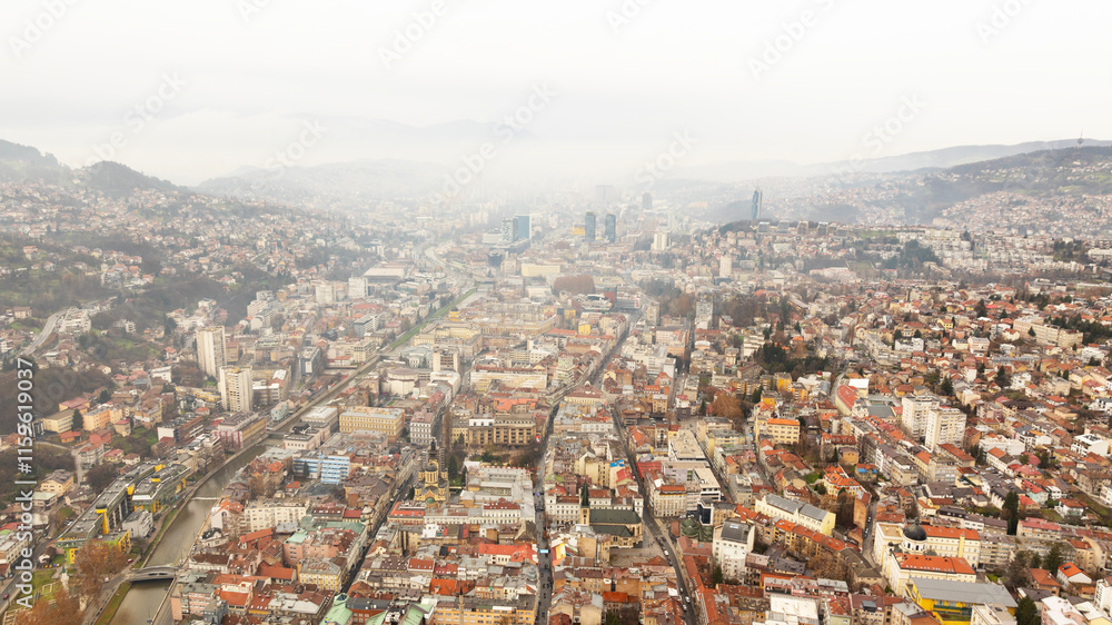 Aerial view of Sarajevo in Bosnia and Herzegovina Aerial view of Sarajevo in Bosnia and Herzegovina
