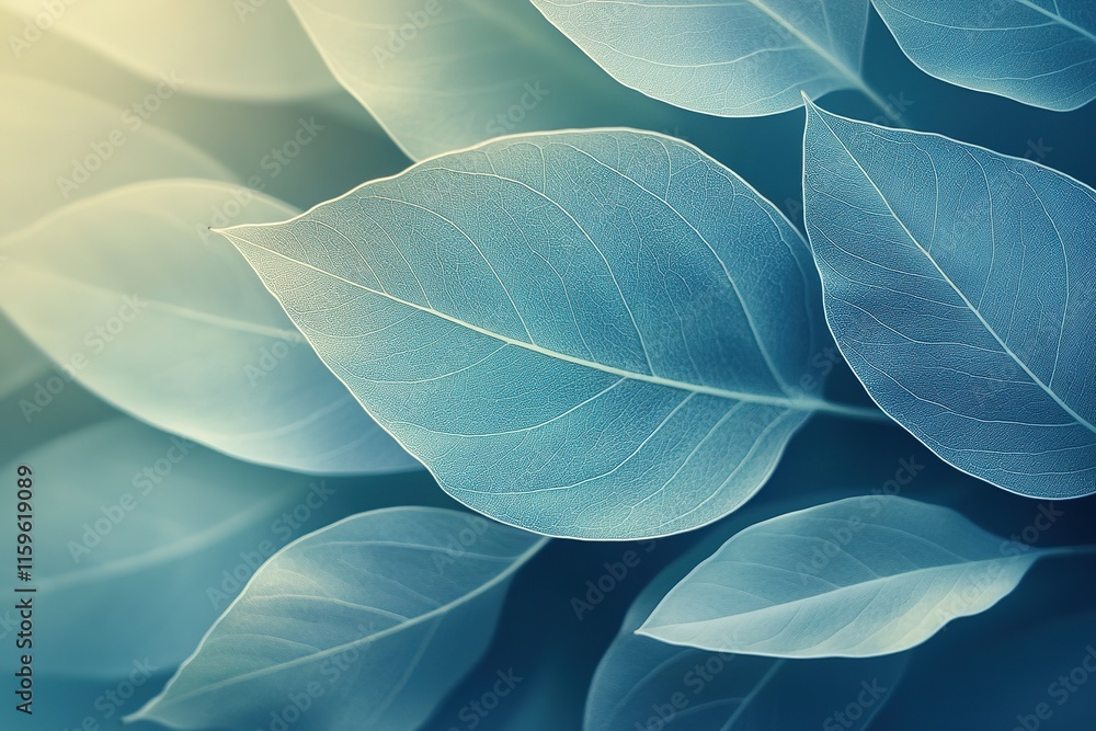 Obraz premium Translucent leaves create soothing composition, blending soft bl