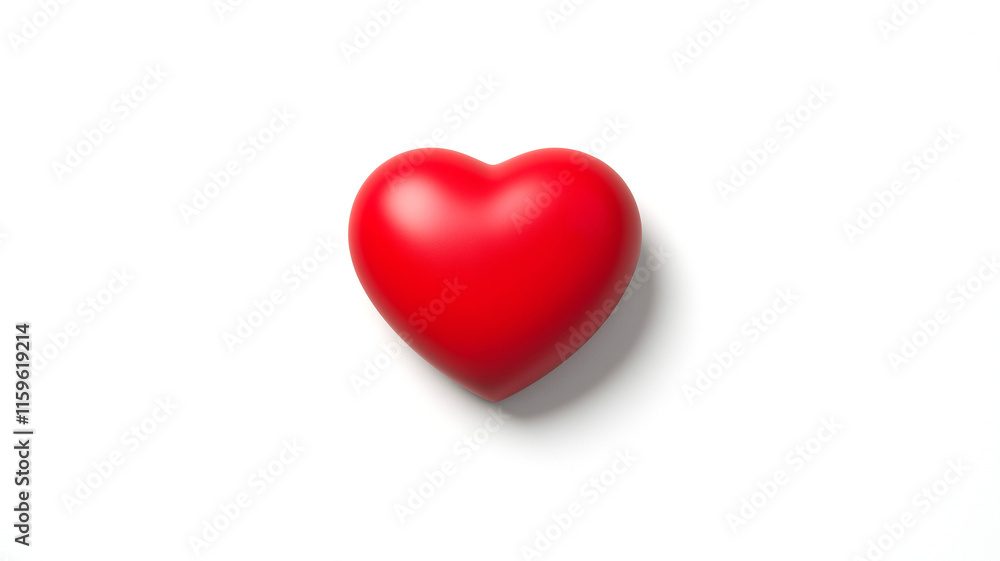 Valentine Heart, Shiny Bright Red Love Heart on White Background Valentine Heart, Shiny Bright Red Love Heart on White Background