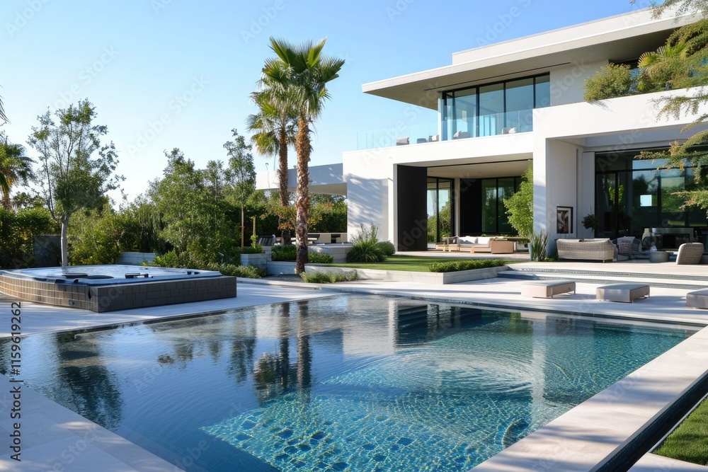 Beautifying Exteriors: A Luxurious Home with Pool, Jacuzzi, and Lush Greenery Beautifying Exteriors: A Luxurious Home with Pool, Jacuzzi, and Lush Greenery