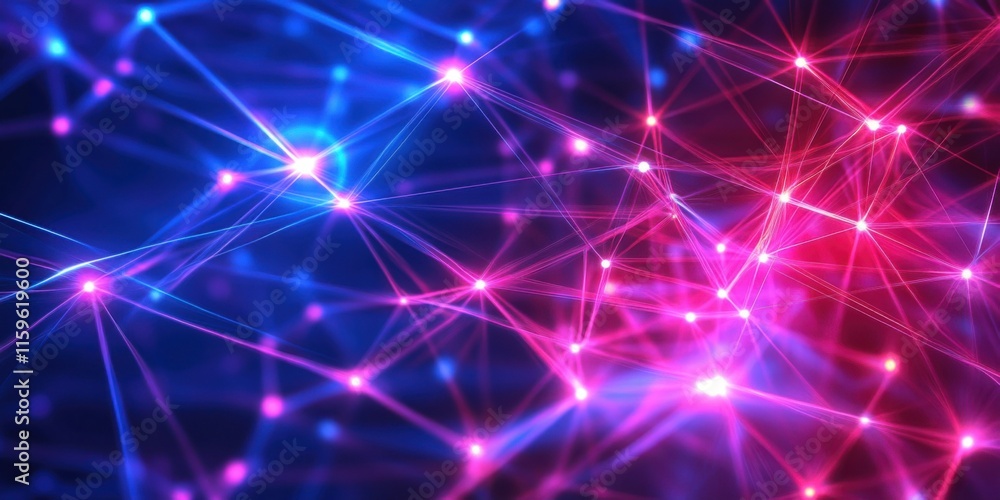 Neon glowing digital network with abstract circuit design, glowing light beams and paths in cyberspace Neon glowing digital network with abstract circuit design, glowing light beams and paths in cyberspace