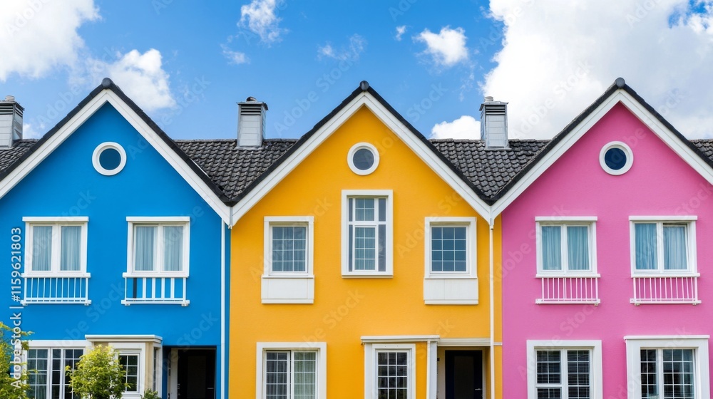 Vibrant House Facades with Dynamic Angles and Colors Vibrant House Facades with Dynamic Angles and Colors