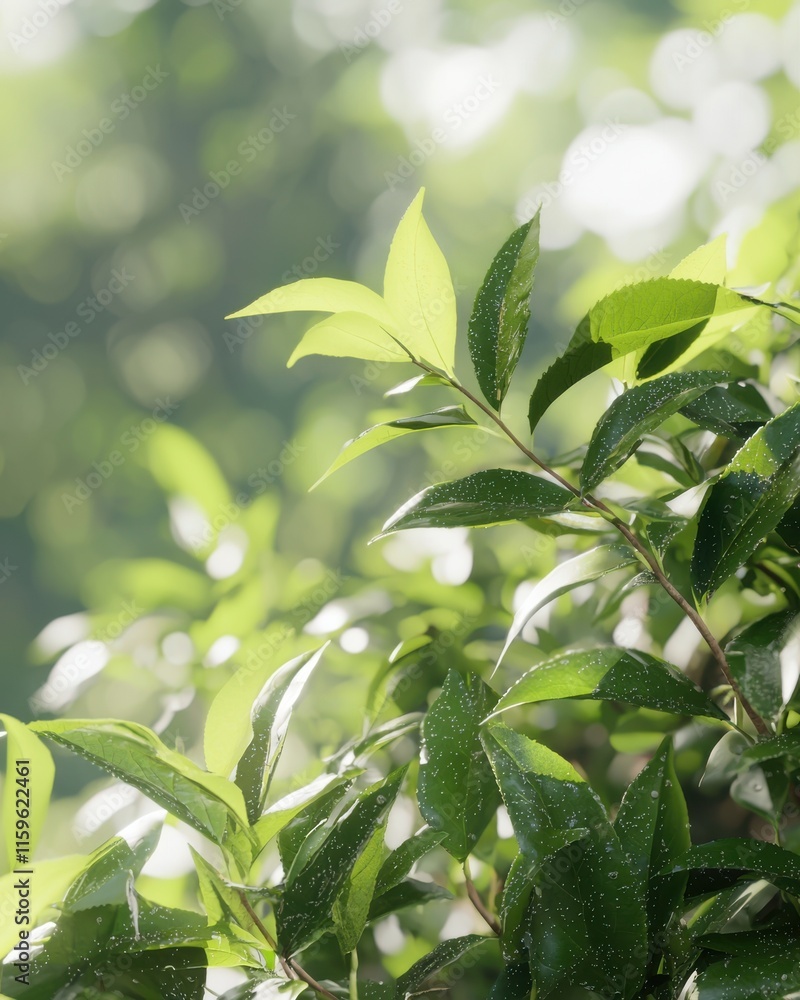 Fototapeta premium Traditional tea farming practices lush greenery high-resolution textures sunny environment close-up view organic growth concepts