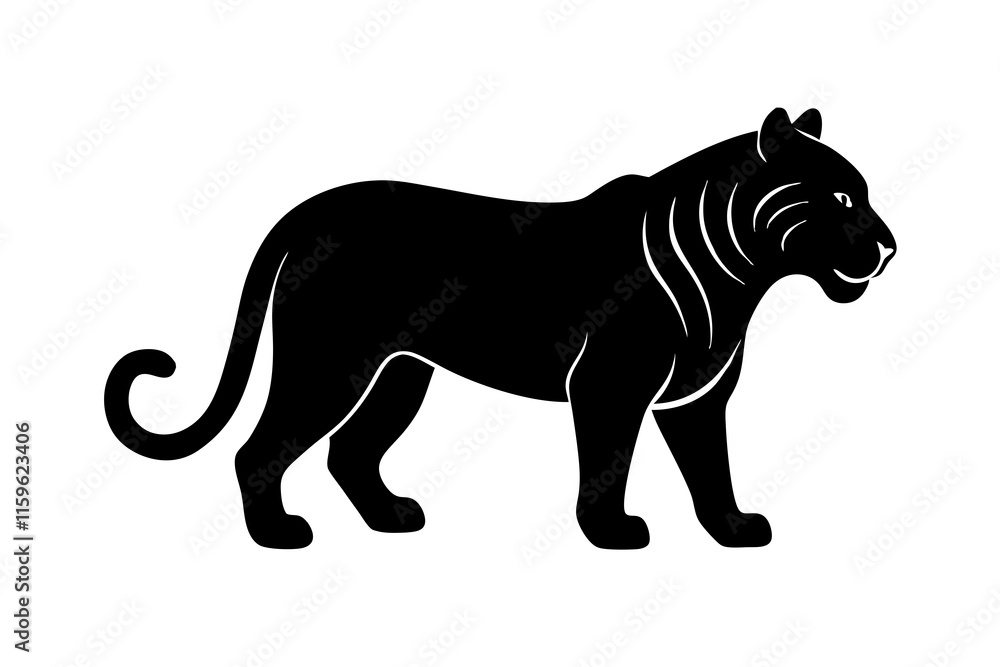 Obraz premium Tiger black silhouette vector, Simple silhouette Design vector icon with white background