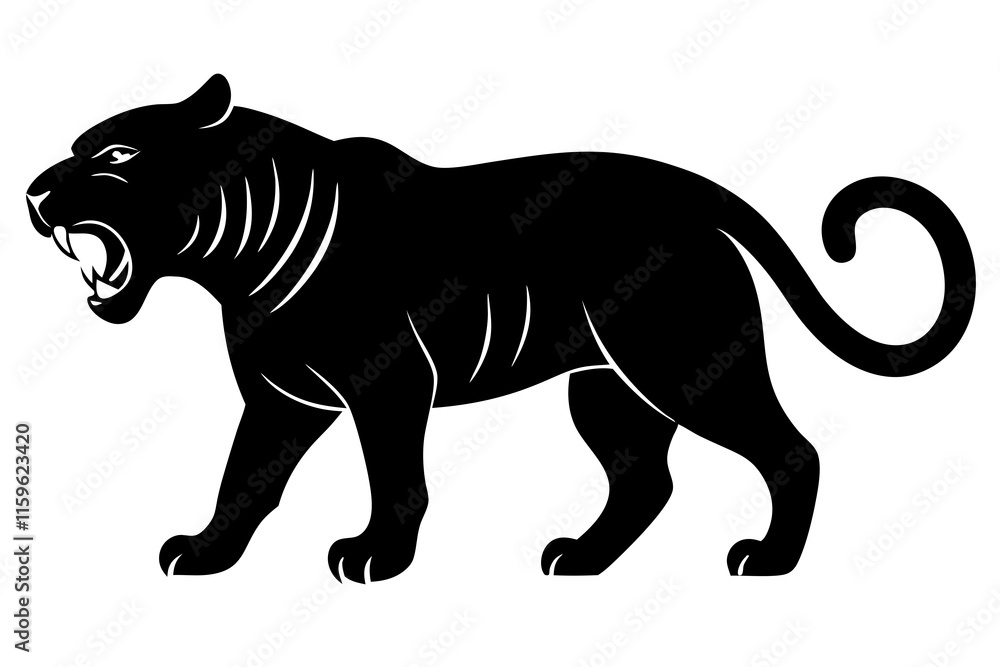 Obraz premium roaring tiger black silhouette vector, Simple silhouette Design vector icon with white background